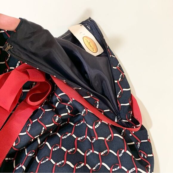 NWT VTG Talbots 100% Silk Monogram Nautical Print Skirt Ribbon Waist Tie 6 - Picture 6 of 10